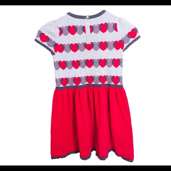PEKKLE Heart Print Cotton Knit Dress With Cap Sleeves Red/Grey Girls Size 10Y - Picture 6 of 8